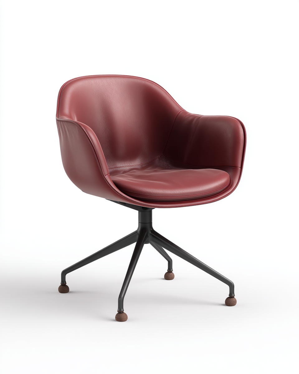 Chaise pivotante en cuir rouge bordeaux avec piètement métallique noir