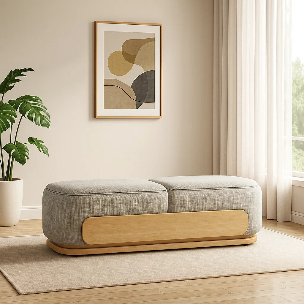 Banc double assise avec base en bois