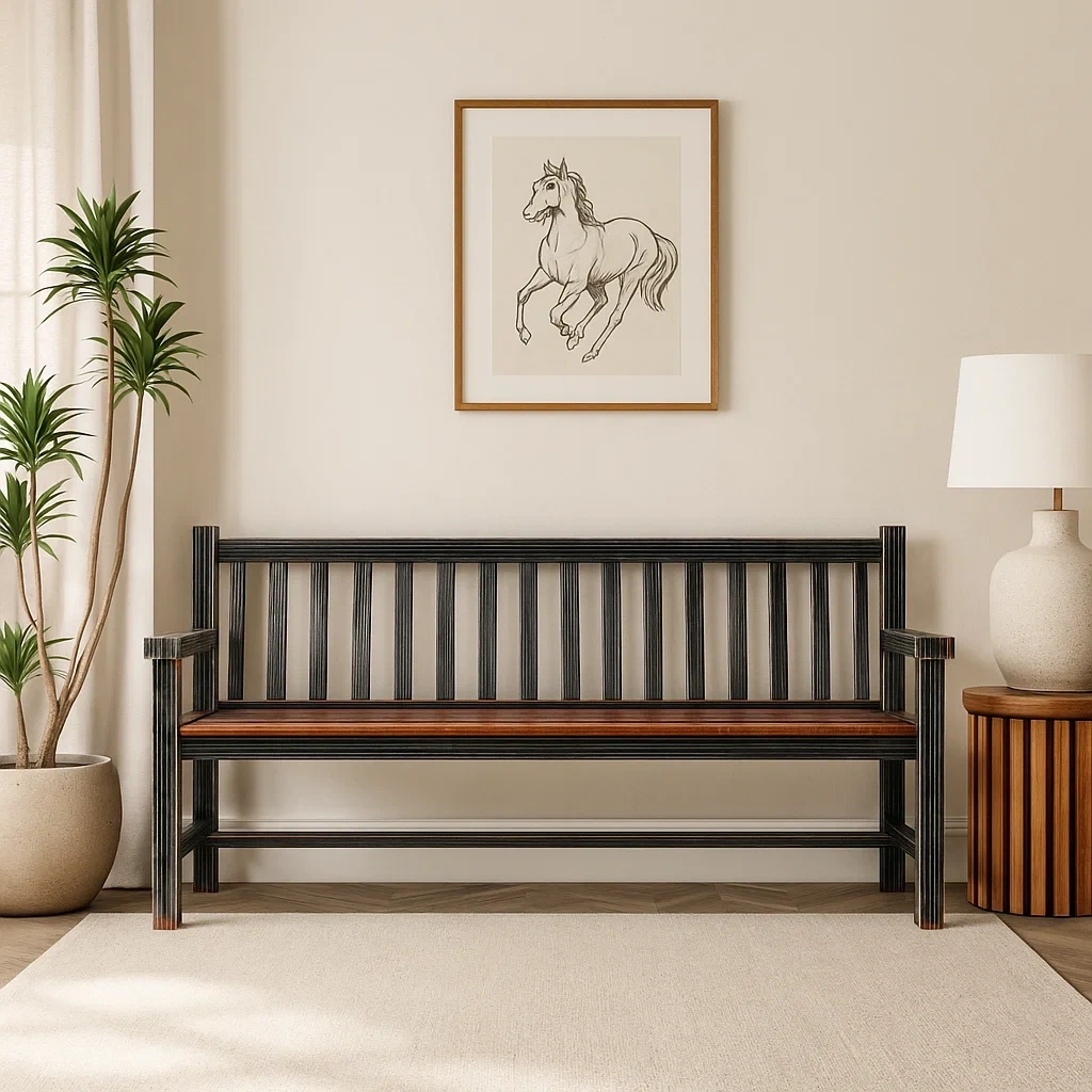 banc de jardin en bois à lattes avec accoudoirs