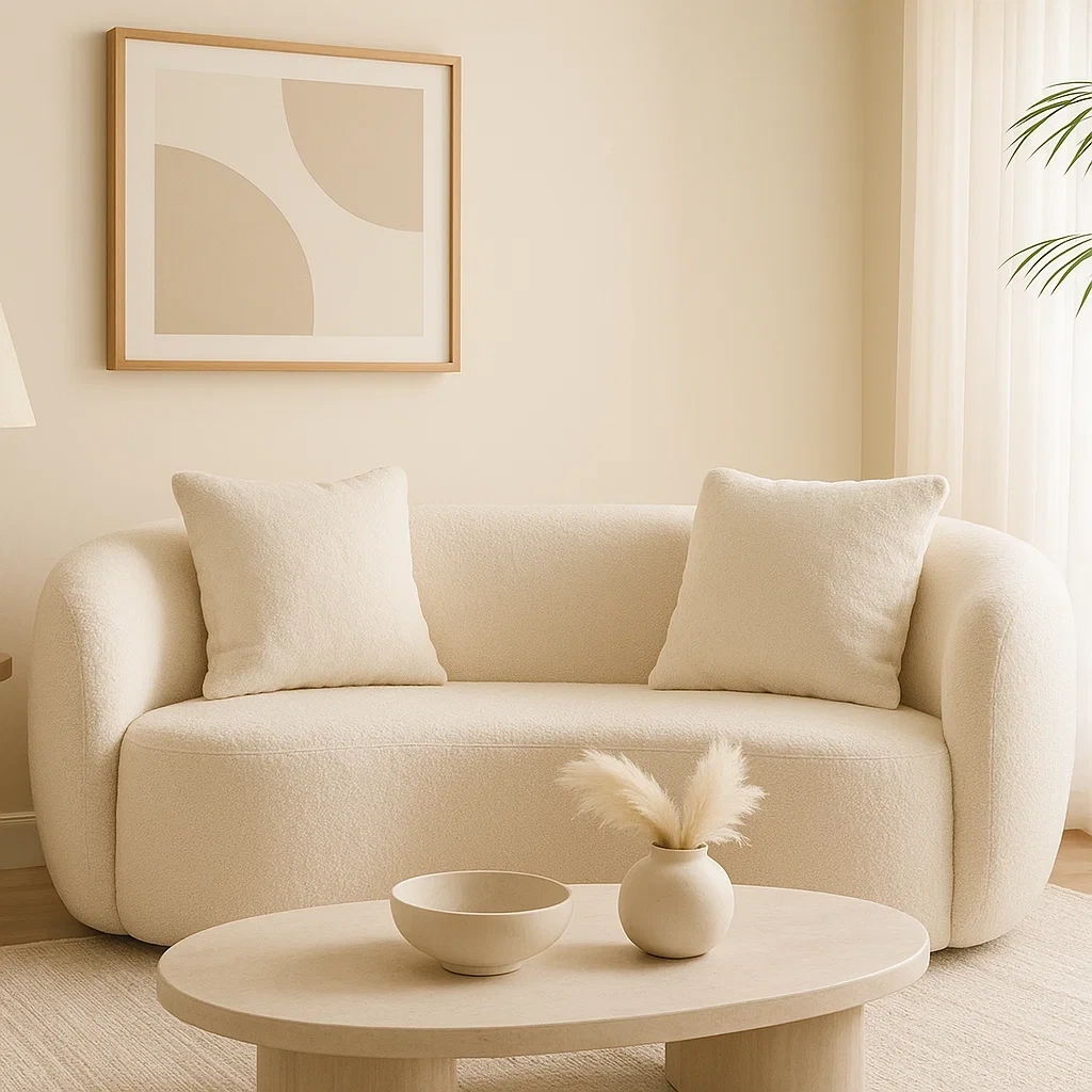 Canapé incurvé avec deux coussins blancs