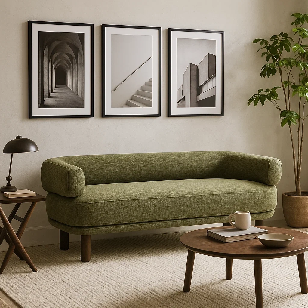 Banc moderne en tissu avec accoudoirs