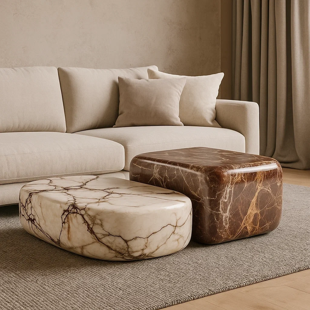 Tables basses rectangulaires en marbre poli (lot de 2)