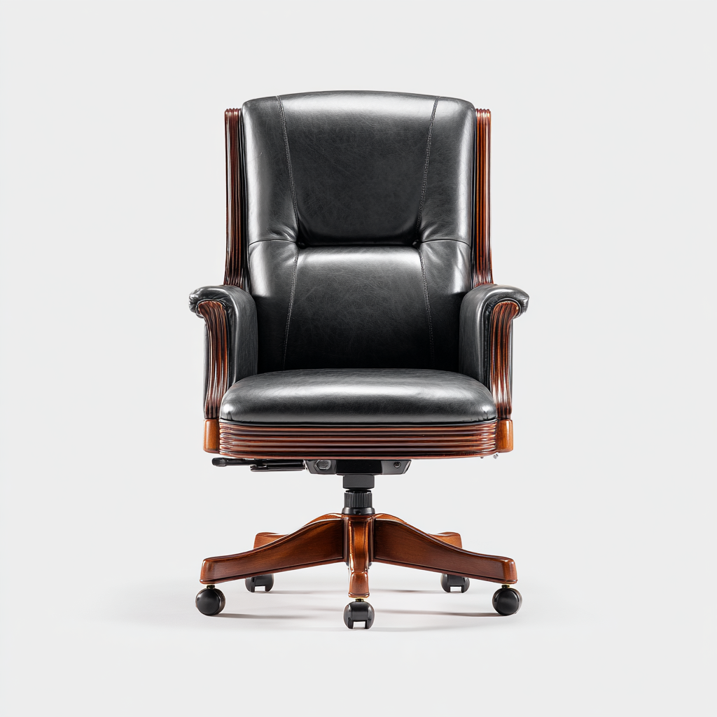 Fauteuil de bureau exécutif en cuir et bois massif