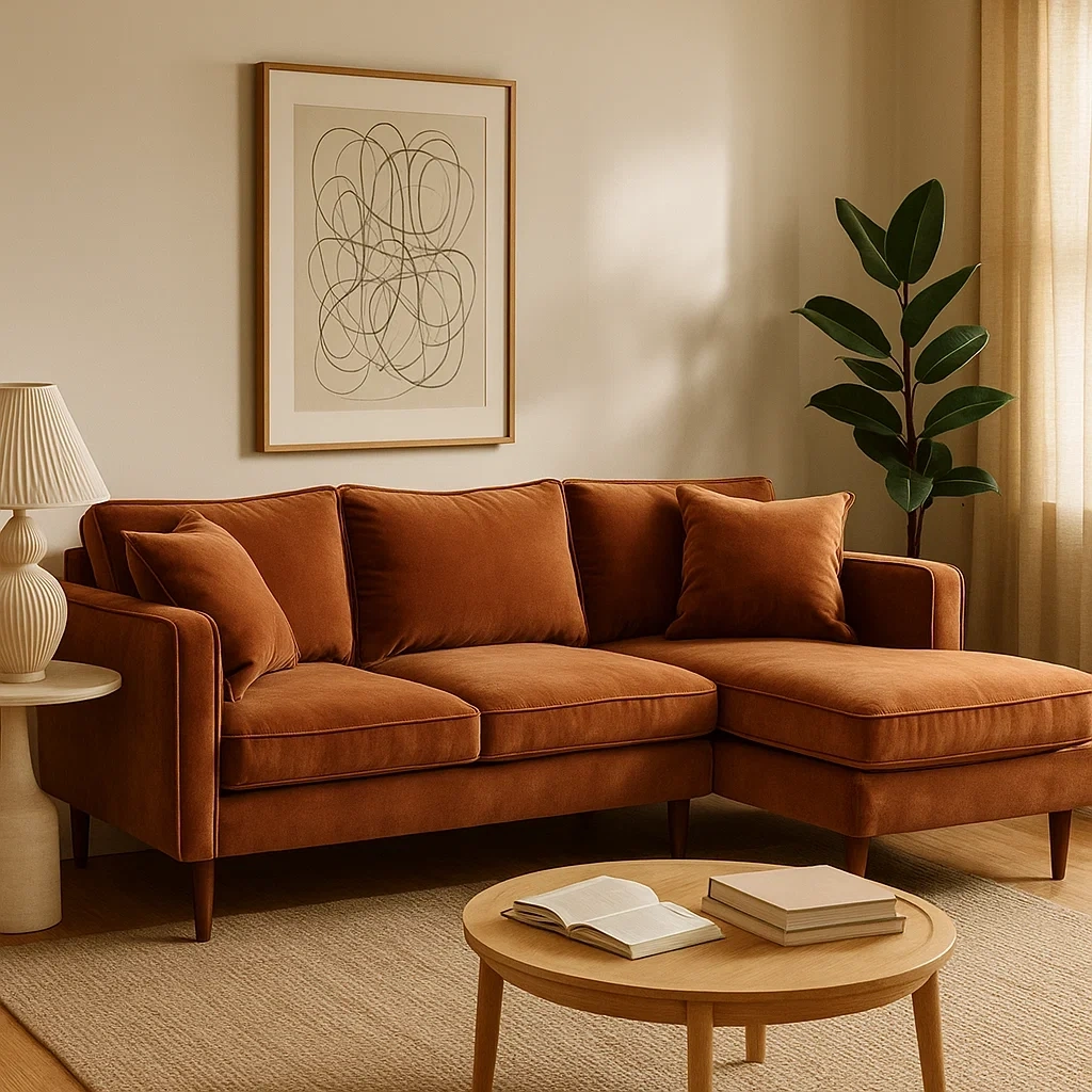 Canapé en velours avec méridienne