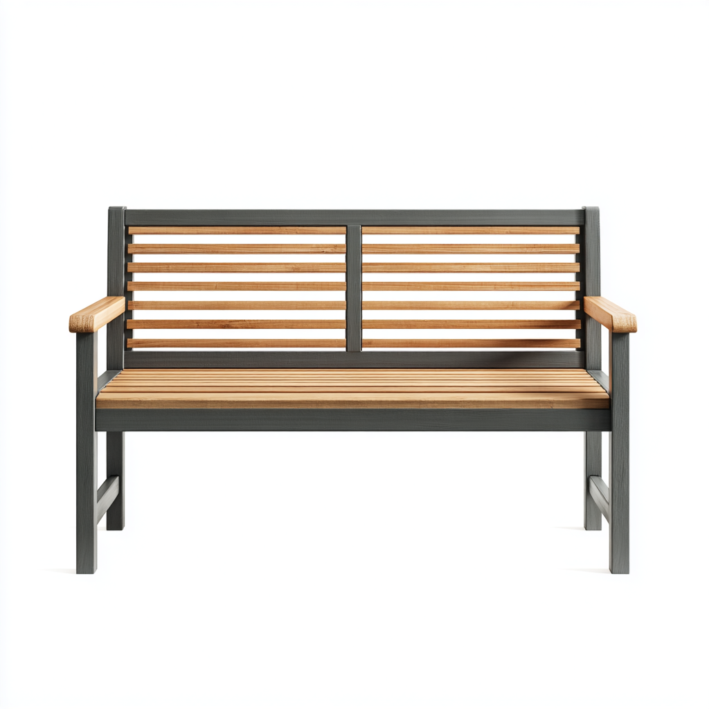 banc d’intérieur en bois à lattes avec accoudoirs