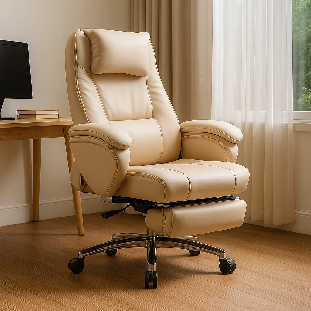 Fauteuil de bureau ergonomique en cuir avec repose-pieds