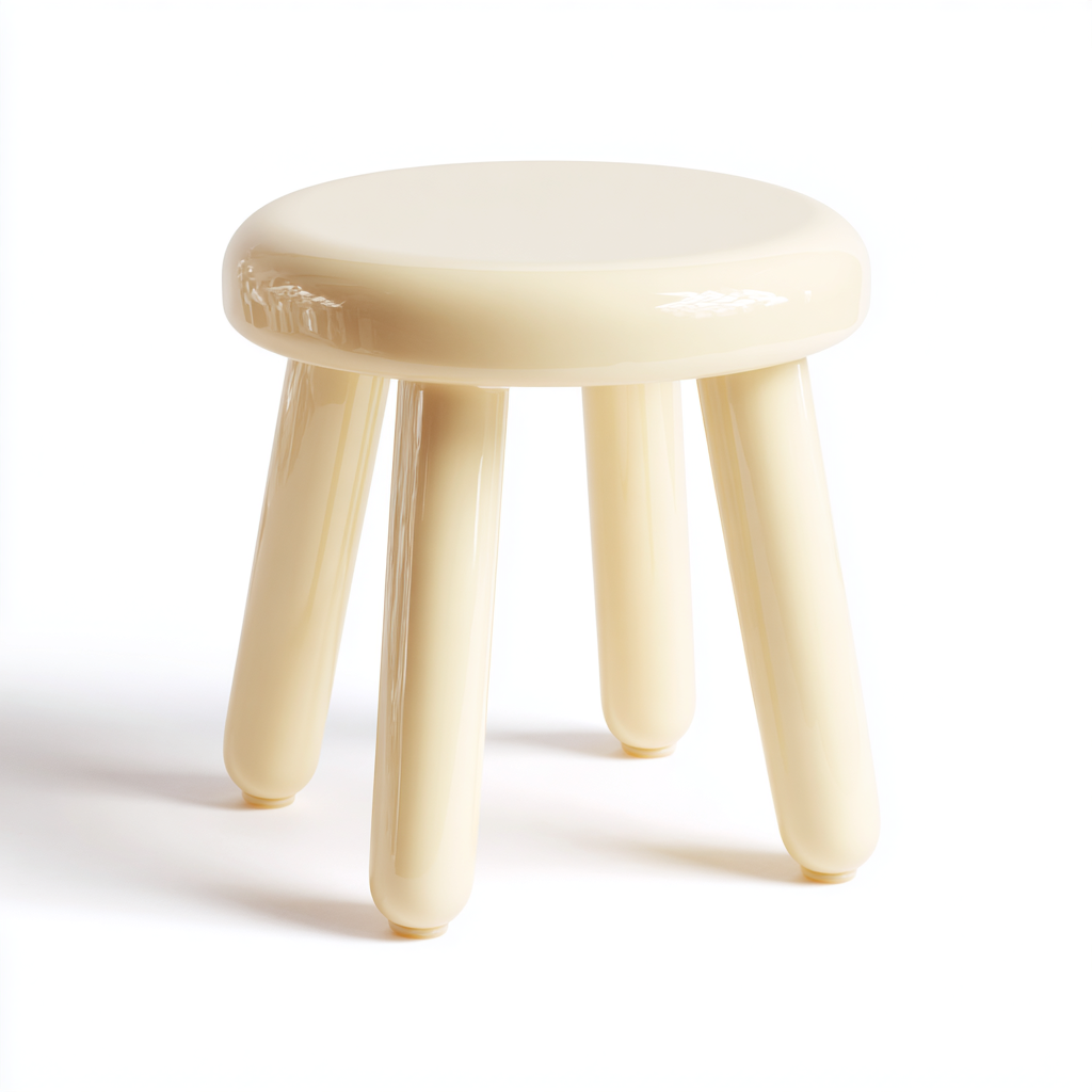 Tabouret rond en plastique crème à quatre pieds