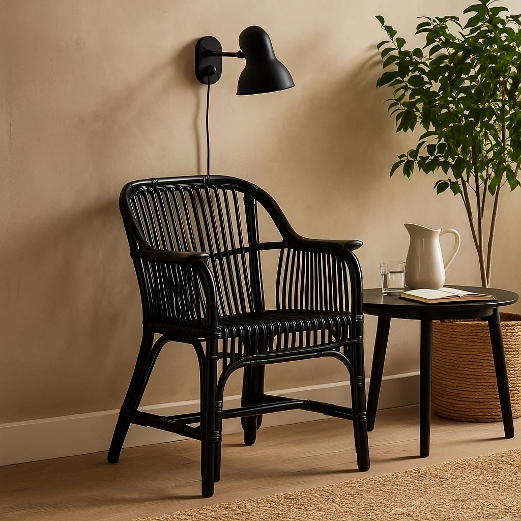 chaise de salle à manger en rotin avec accoudoirs