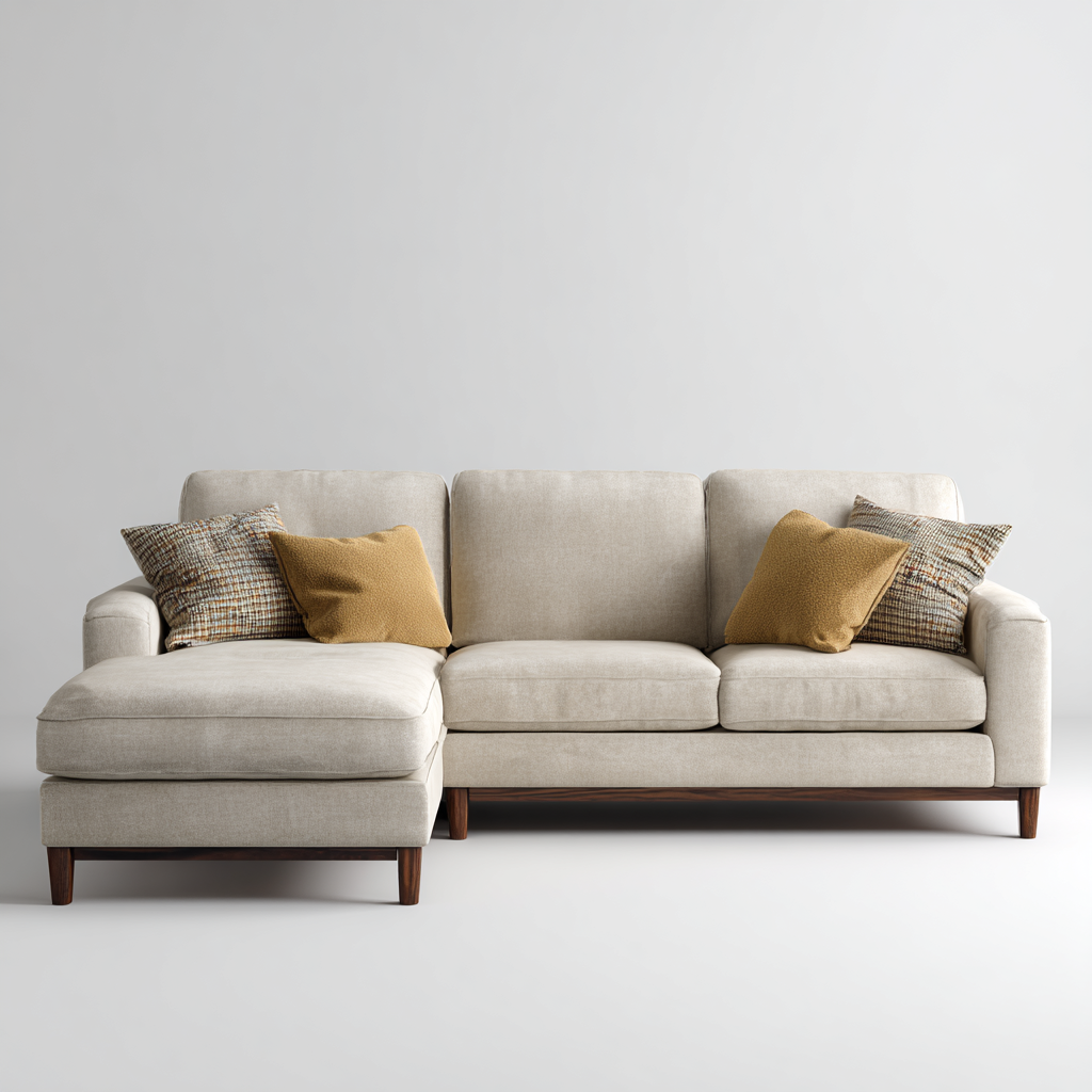 Canapé moderne beige avec méridienne et coussins