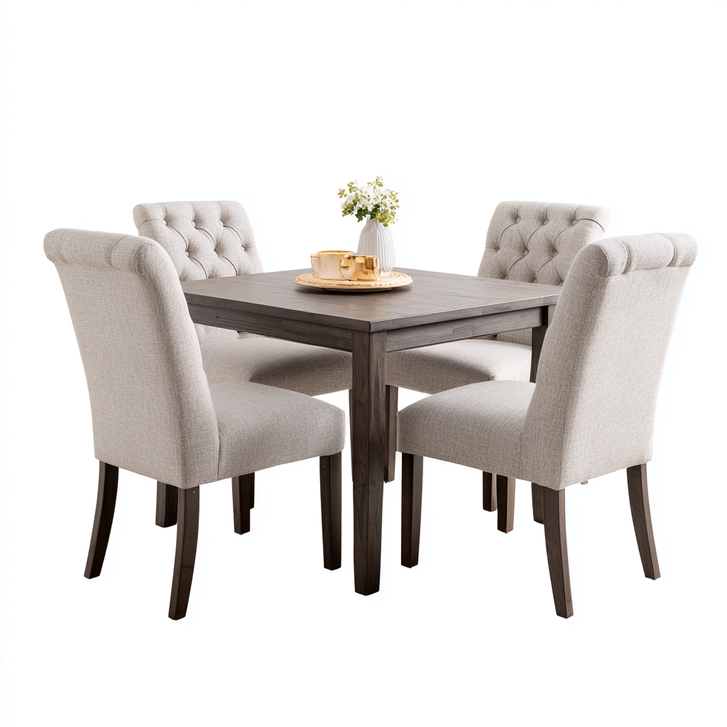 Ensemble salle à manger moderne avec table carrée et 4 chaises capitonnées