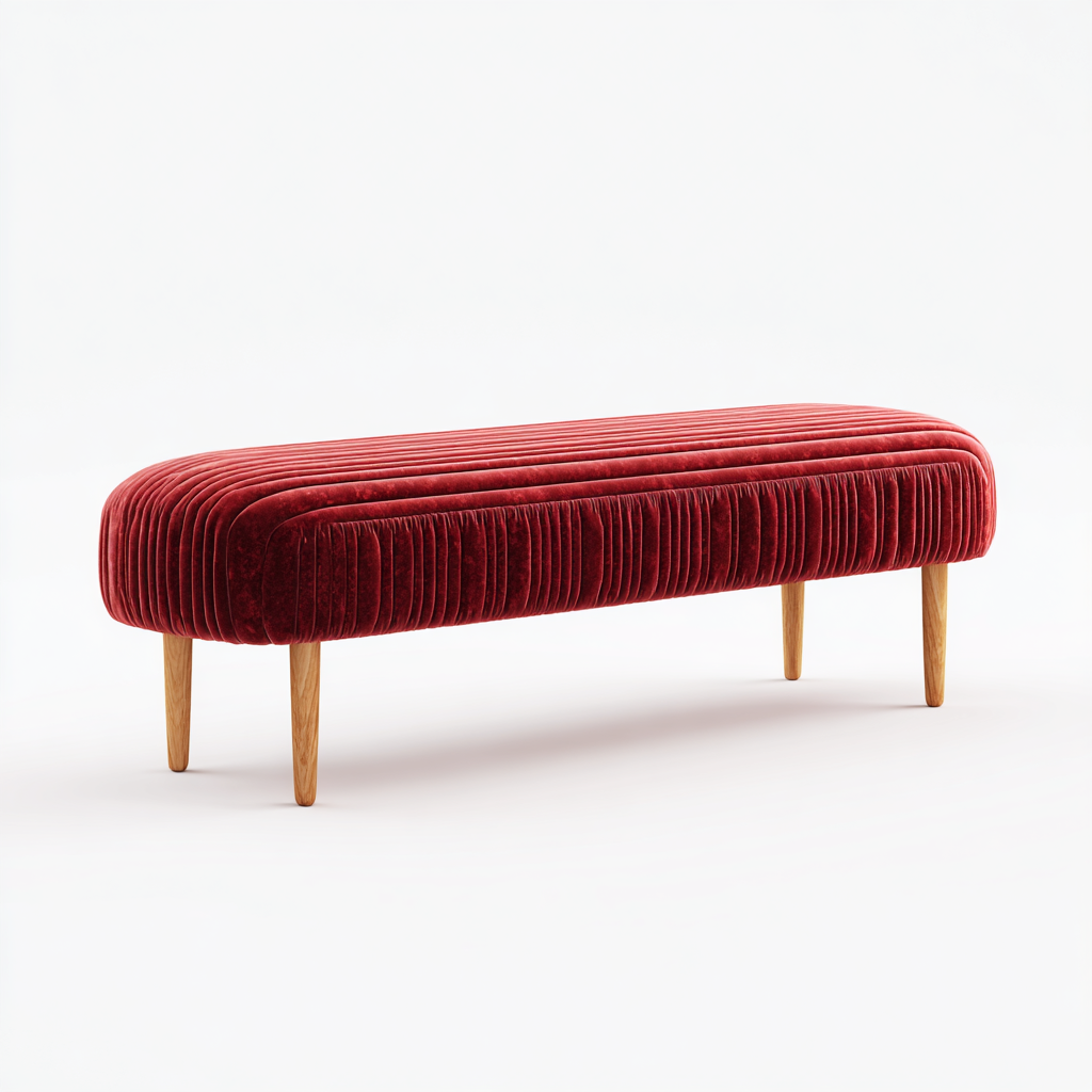 Banc rectangulaire en velours côtelé avec pieds en bois
