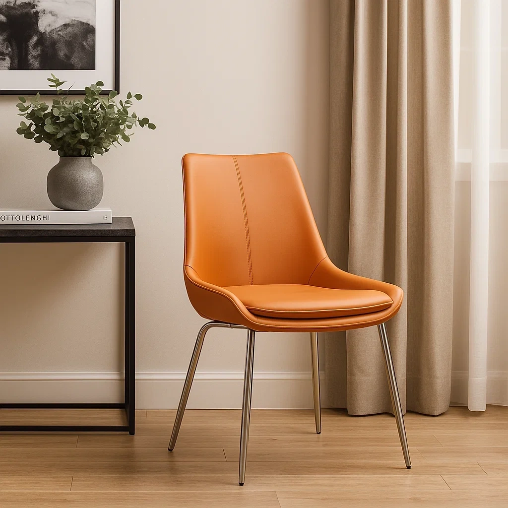 chaise de salle à manger moderne en cuir avec pieds en métal