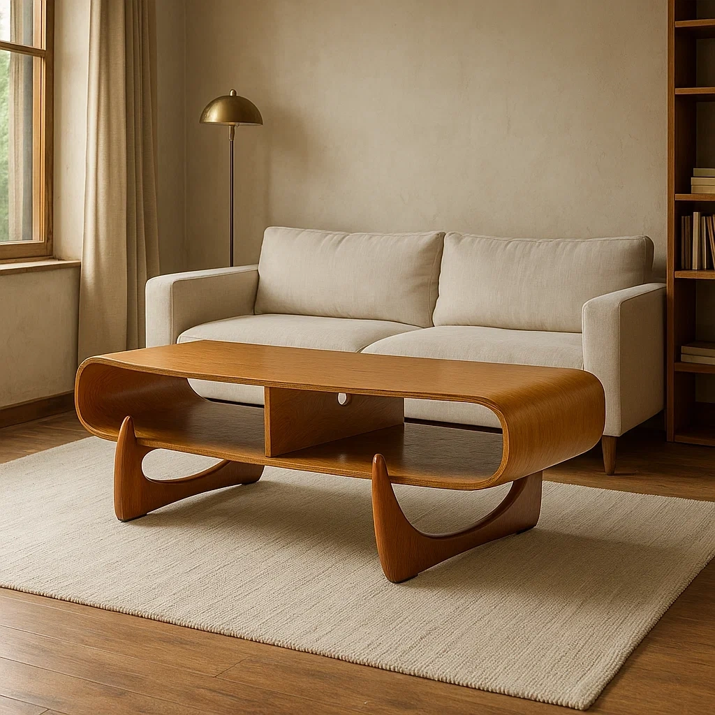 Table basse en bois courbé au design organique
