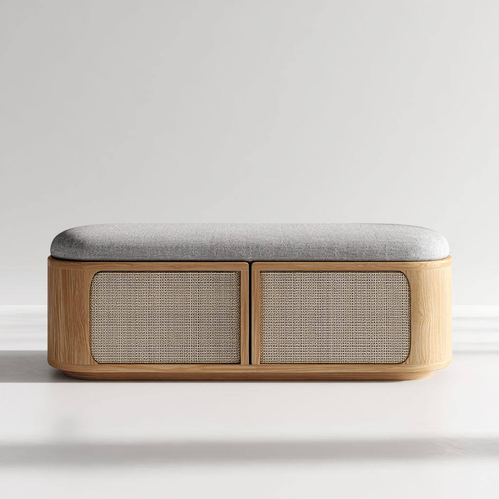 banc avec assise rembourrée et rangement intégré