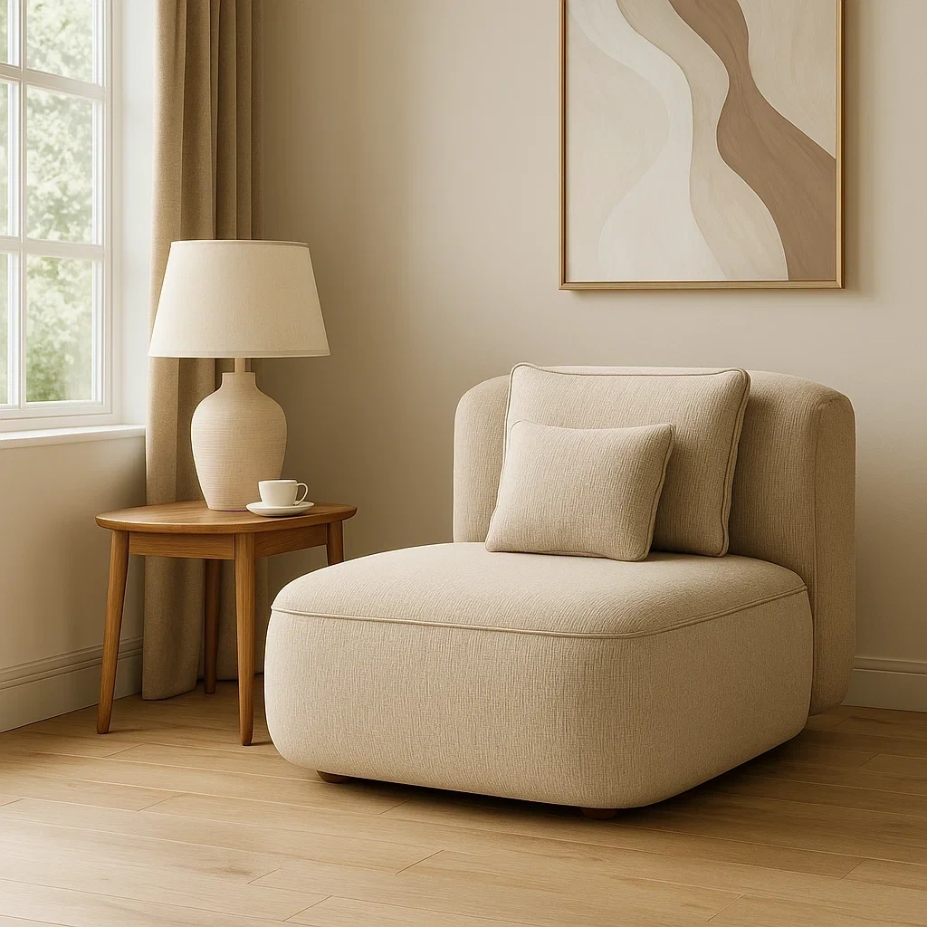 Chaise longue en tissu beige sans accoudoirs