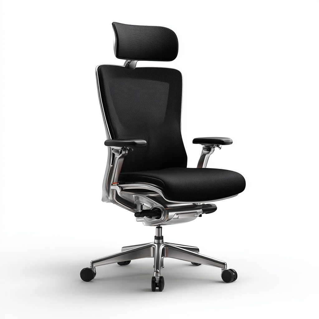 Chaise de bureau ergonomique en maille noire avec appui-tête réglable