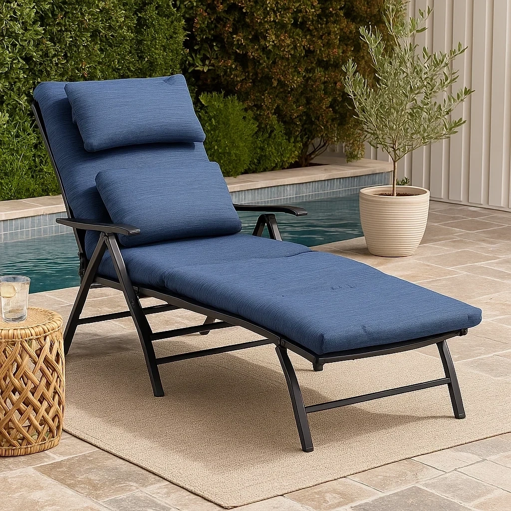 Chaise longue pliante avec coussins rembourrés multi-positions