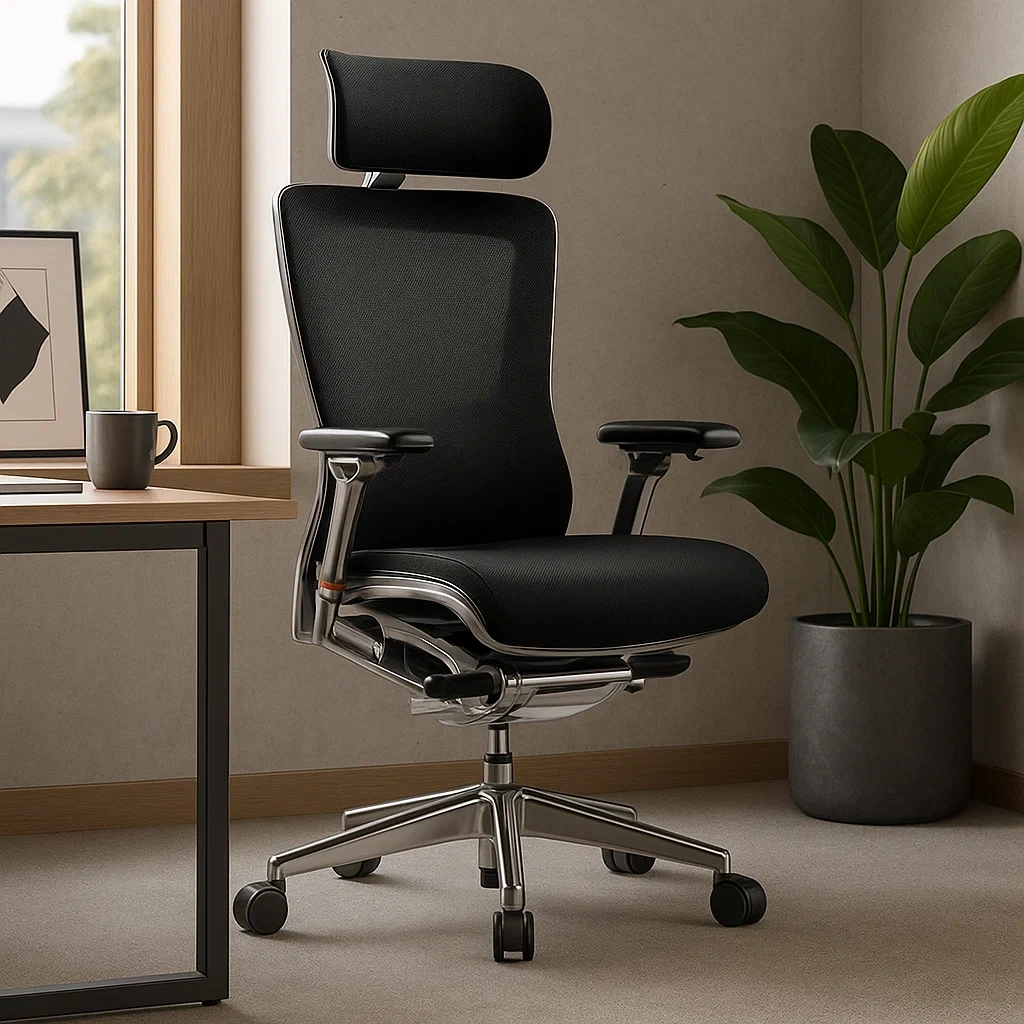 Chaise de bureau ergonomique haute avec appui-tête réglable et dossier en maille respirante
