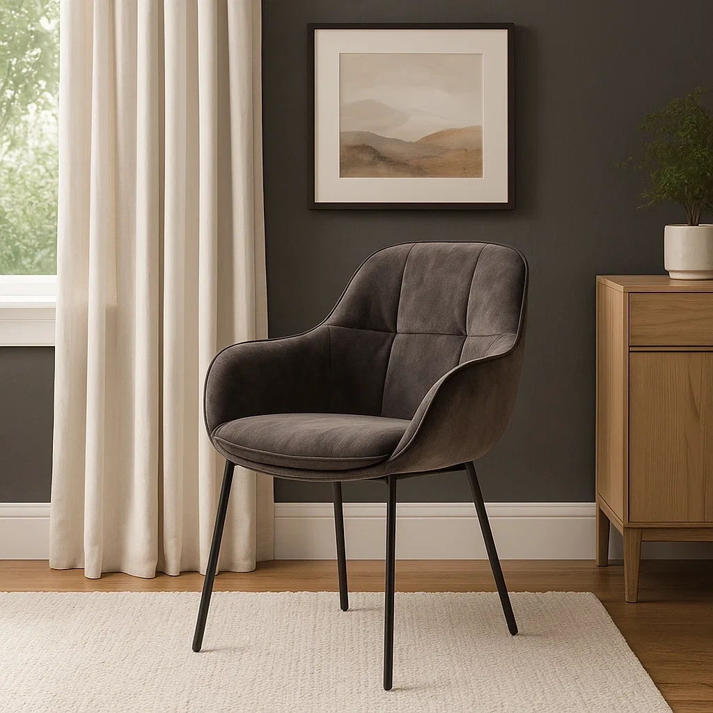 chaise de salle à manger avec accoudoirs en tissu et pieds en métal