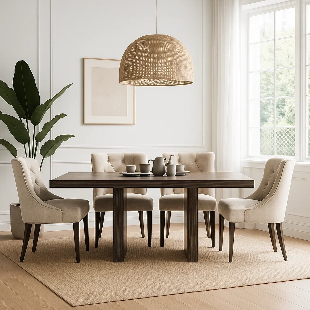 Ensemble salle à manger moderne avec table rectangulaire et 4 chaises capitonnées