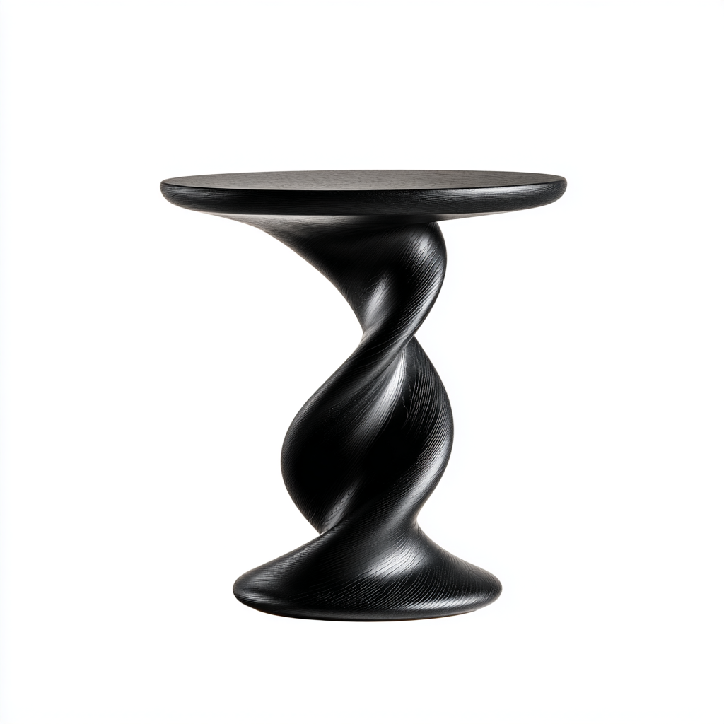 Table basse sculpturale noire en bois tourné