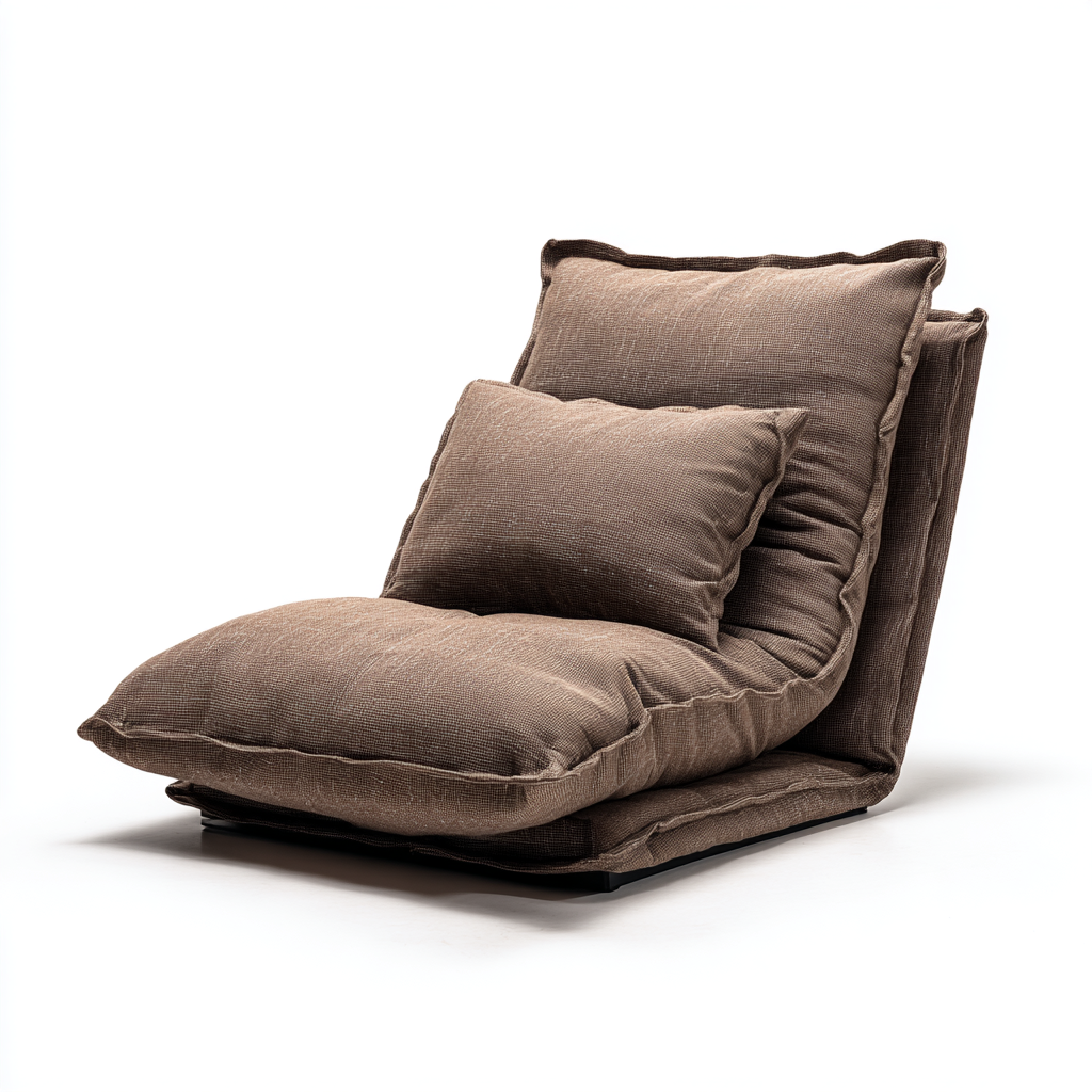 Chaise longue basse en tissu brun avec coussin rembourré