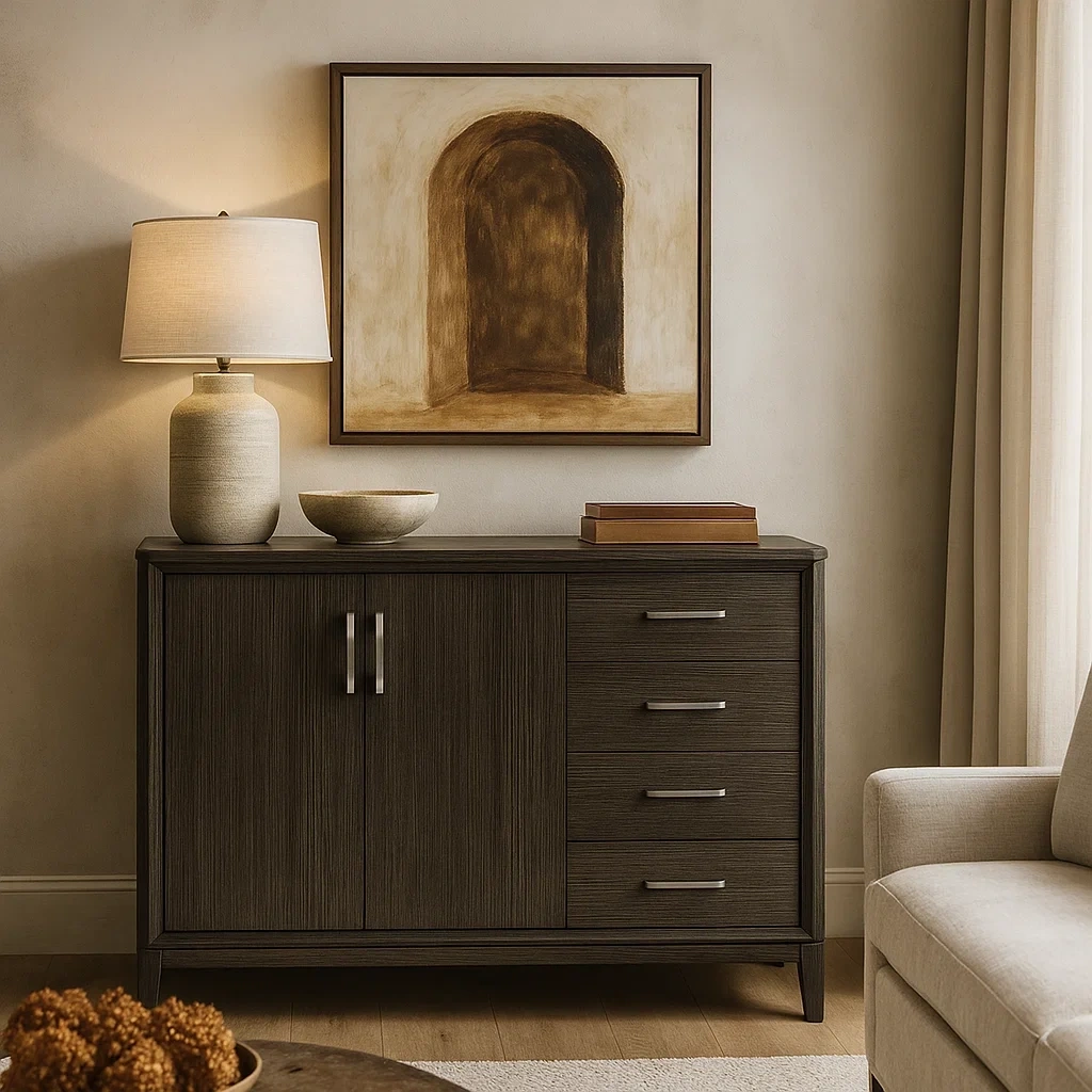 Armoire moderne en bois avec deux portes et quatre tiroirs