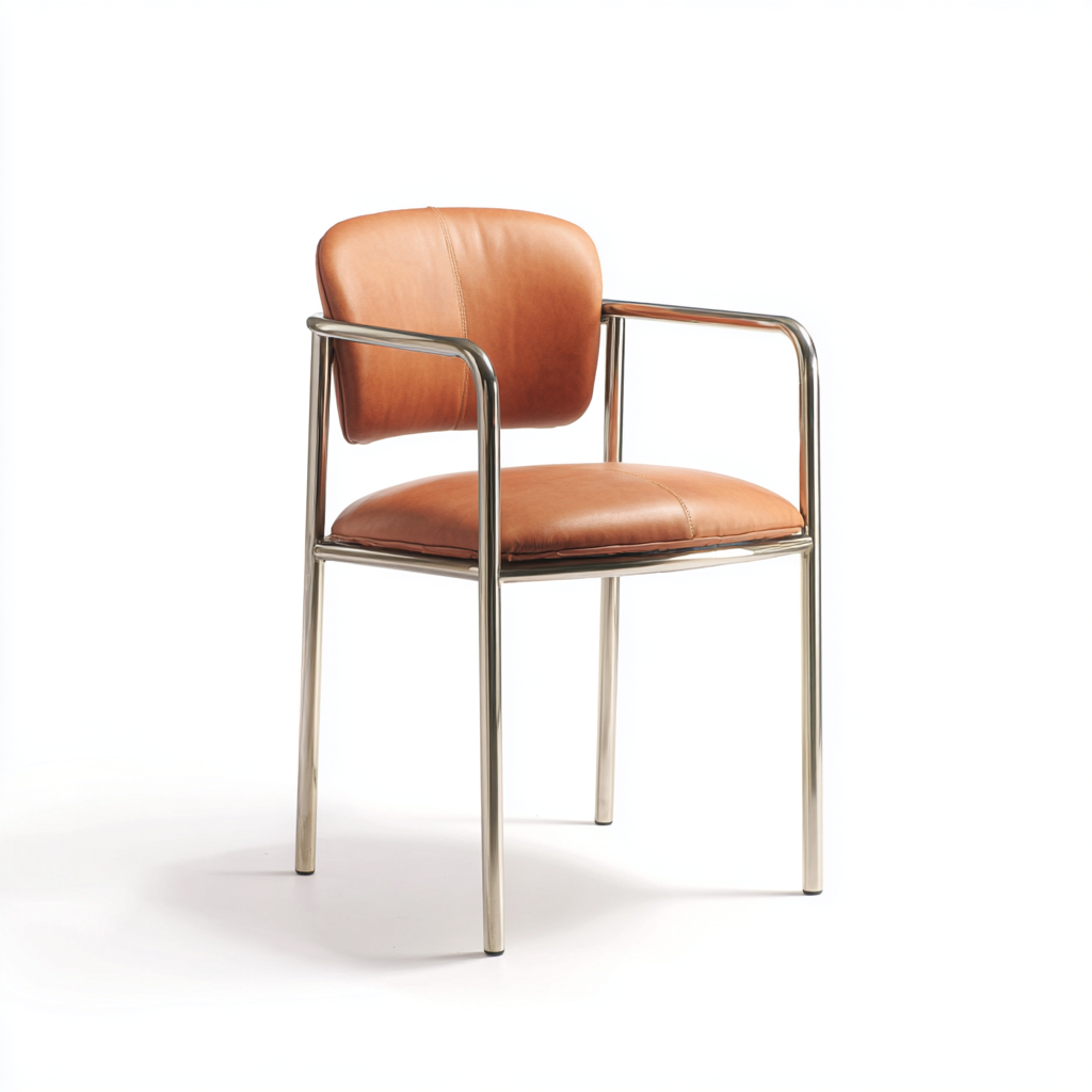 chaise de salle à manger avec accoudoirs en cuir et métal