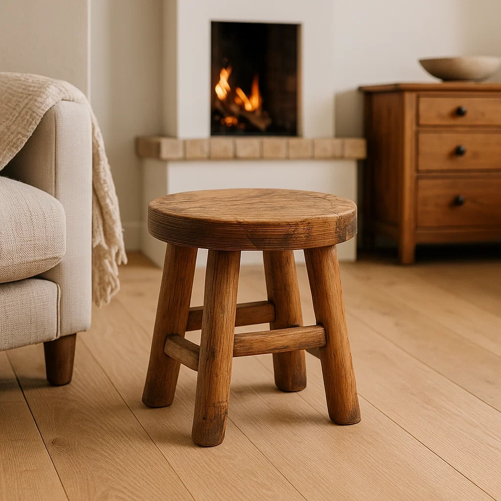 Tabouret rond en bois rustique à quatre pieds