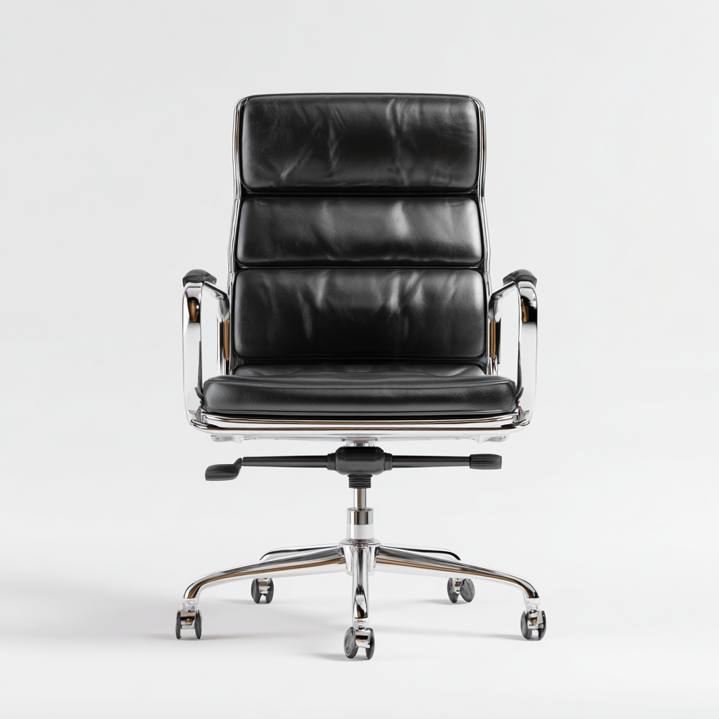 Chaise de bureau moderne en cuir noir avec structure métallique chromée