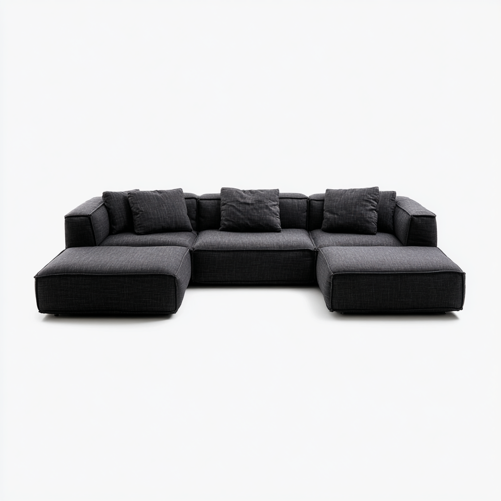 Canapé modulable avec méridienne en tissu gris foncé