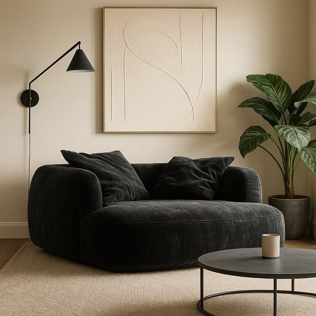 canapé d'angle minimaliste noir