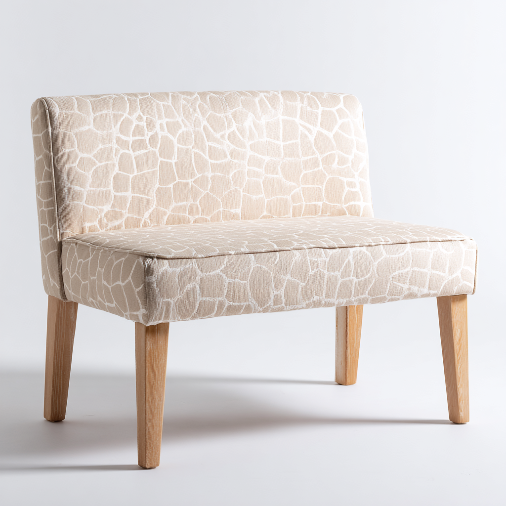 banc rembourré avec tissu imprimé motif girafe