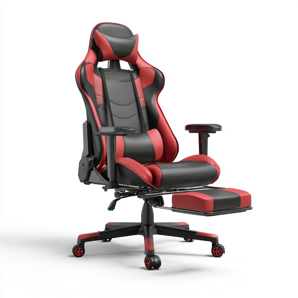 Chaise de bureau gaming ergonomique rouge et noire avec repose-pieds
