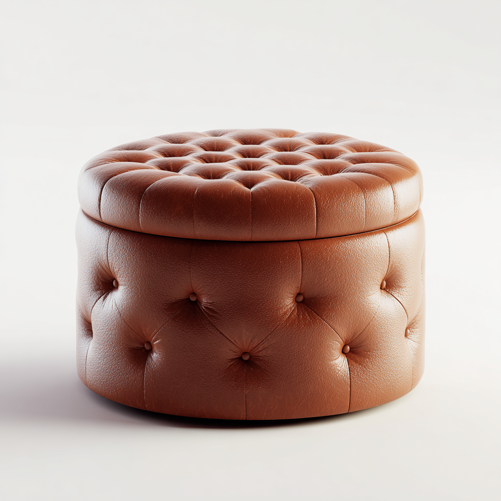 Tabouret rond en cuir avec rangement intégré