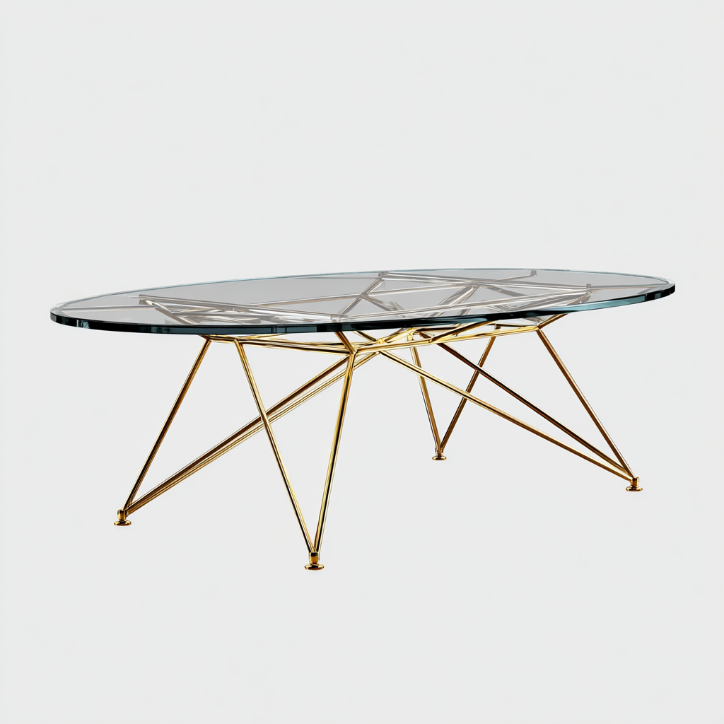 Table basse ovale en verre avec structure en laiton doré