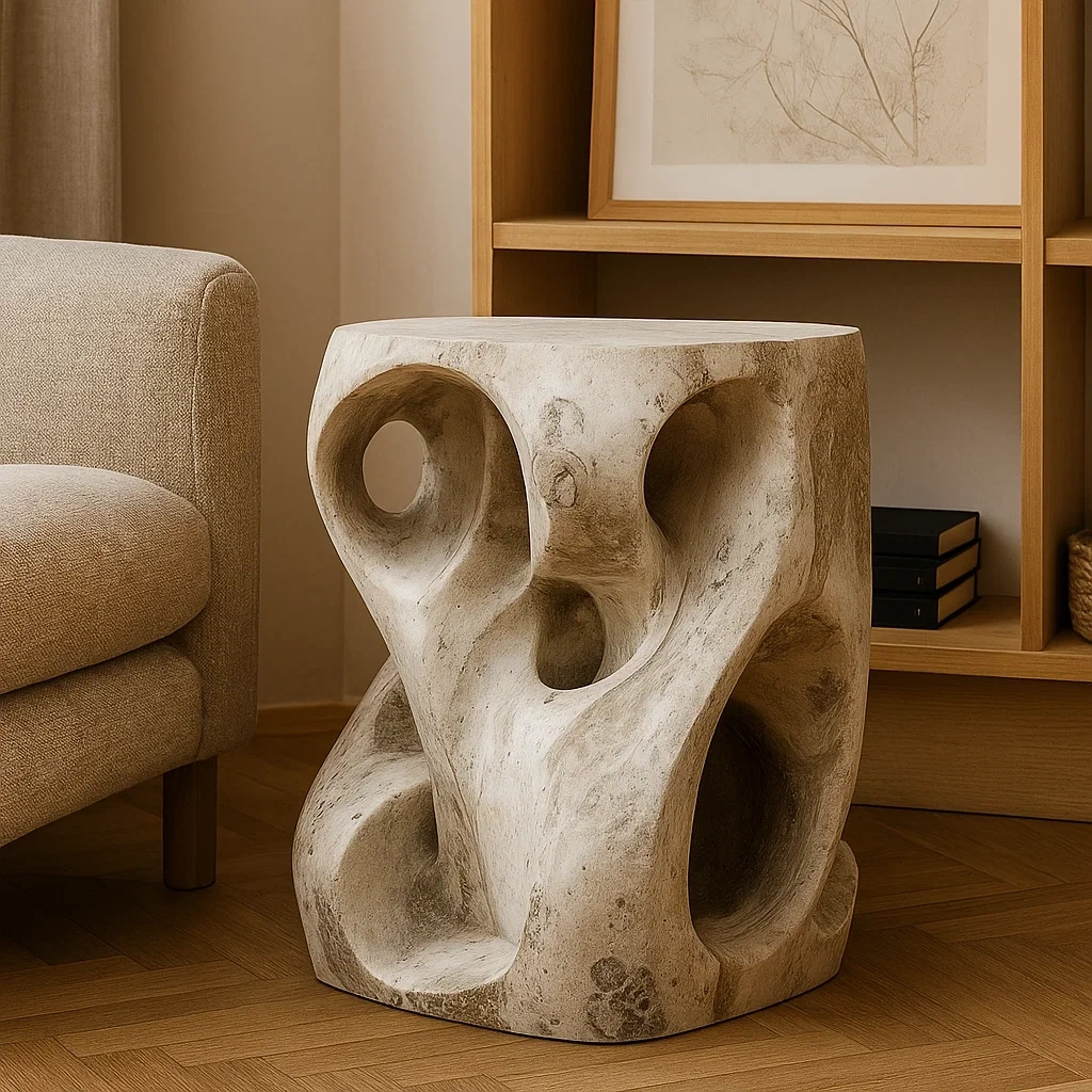 Table d’appoint sculpturale en pierre naturelle