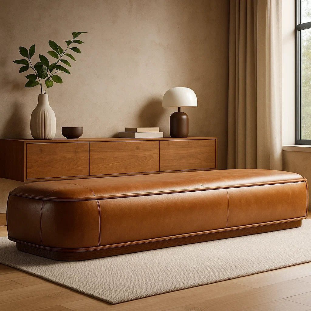 Banc rectangulaire rembourré avec bords arrondis