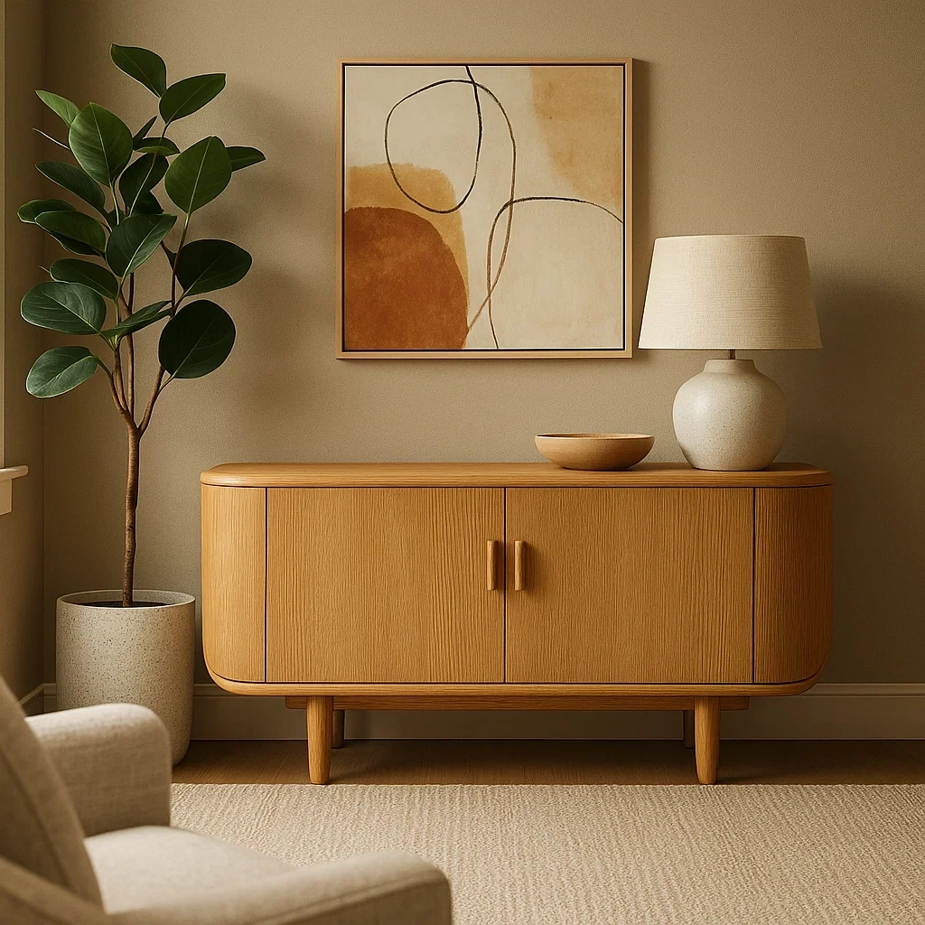 Buffet moderne en chêne avec coins arrondis