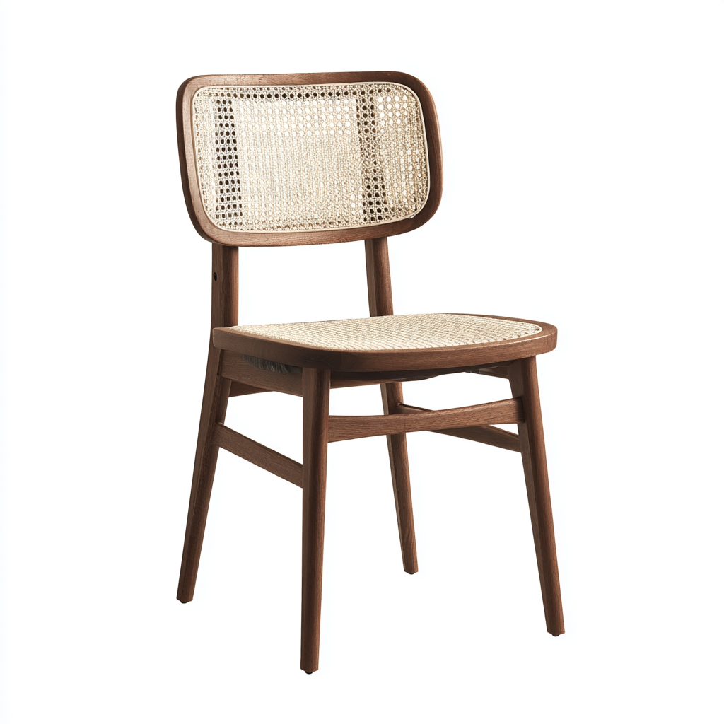 chaise de salle à manger en bois et rotin