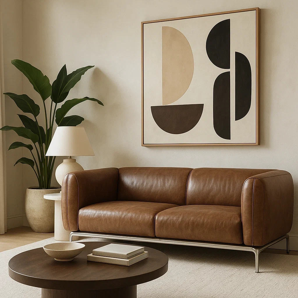 Canapé moderne en cuir avec accoudoirs et dossier