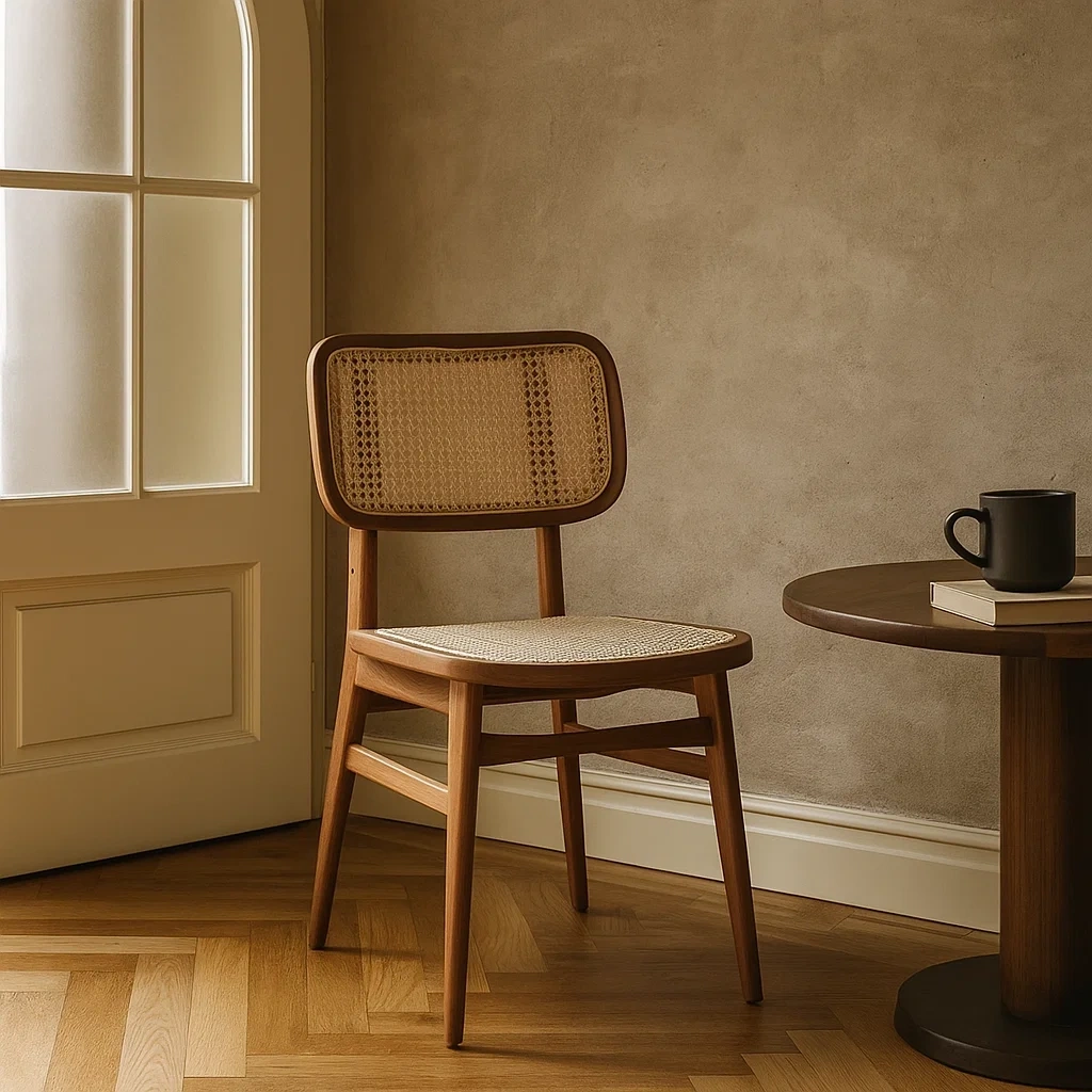 chaise de salle à manger en bois et rotin