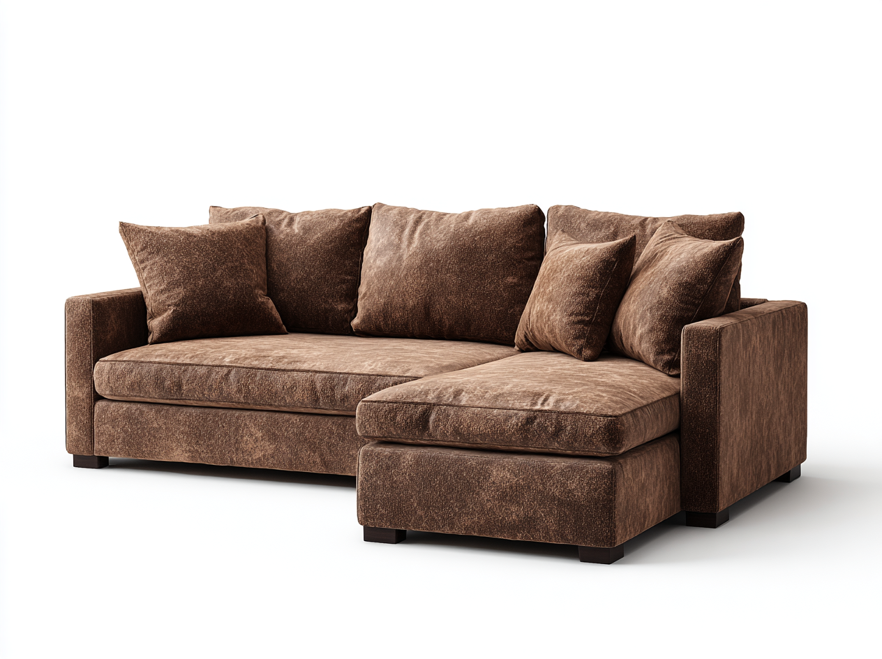 canapé en velours marron avec méridienne