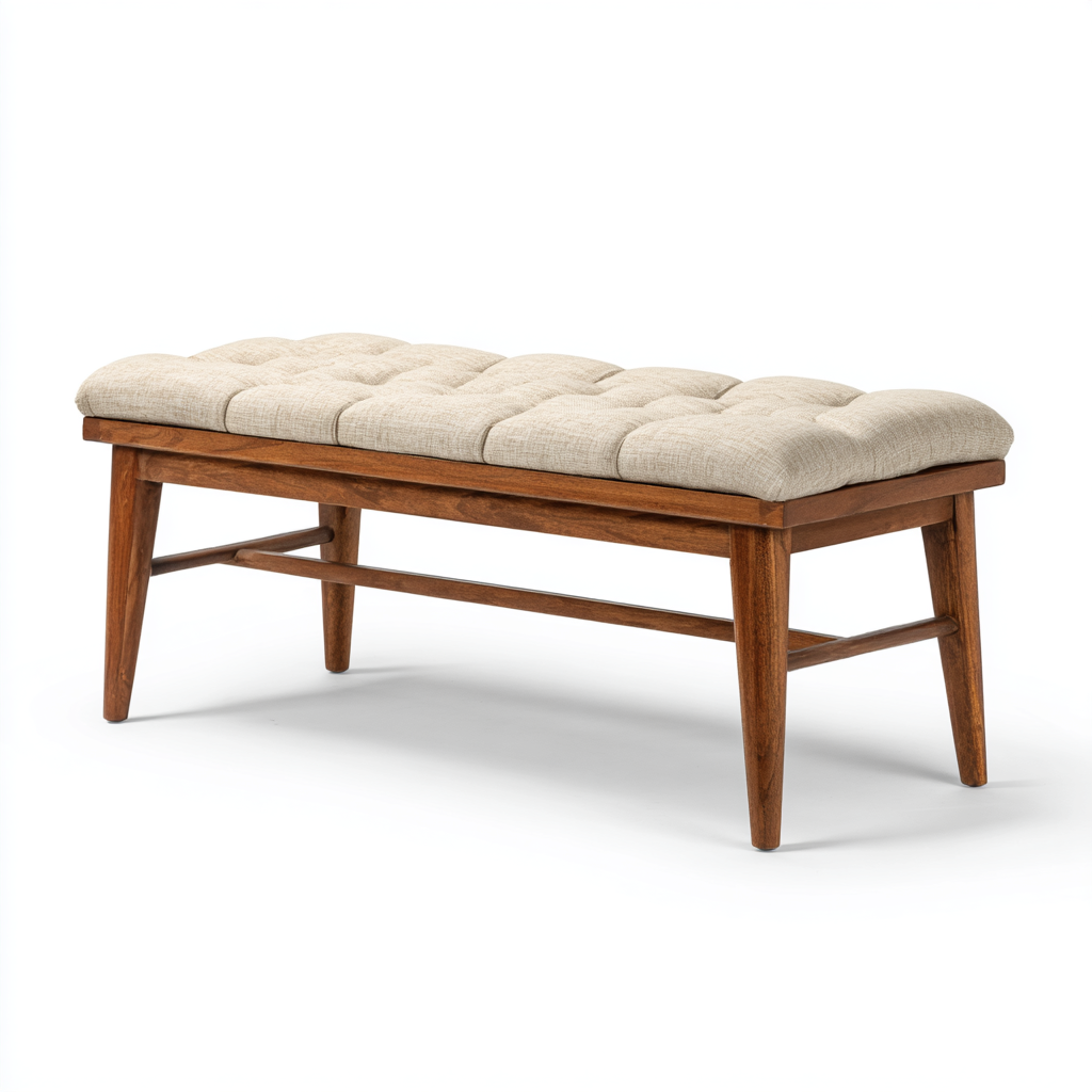 Banc capitonné avec assise rembourrée et structure en bois