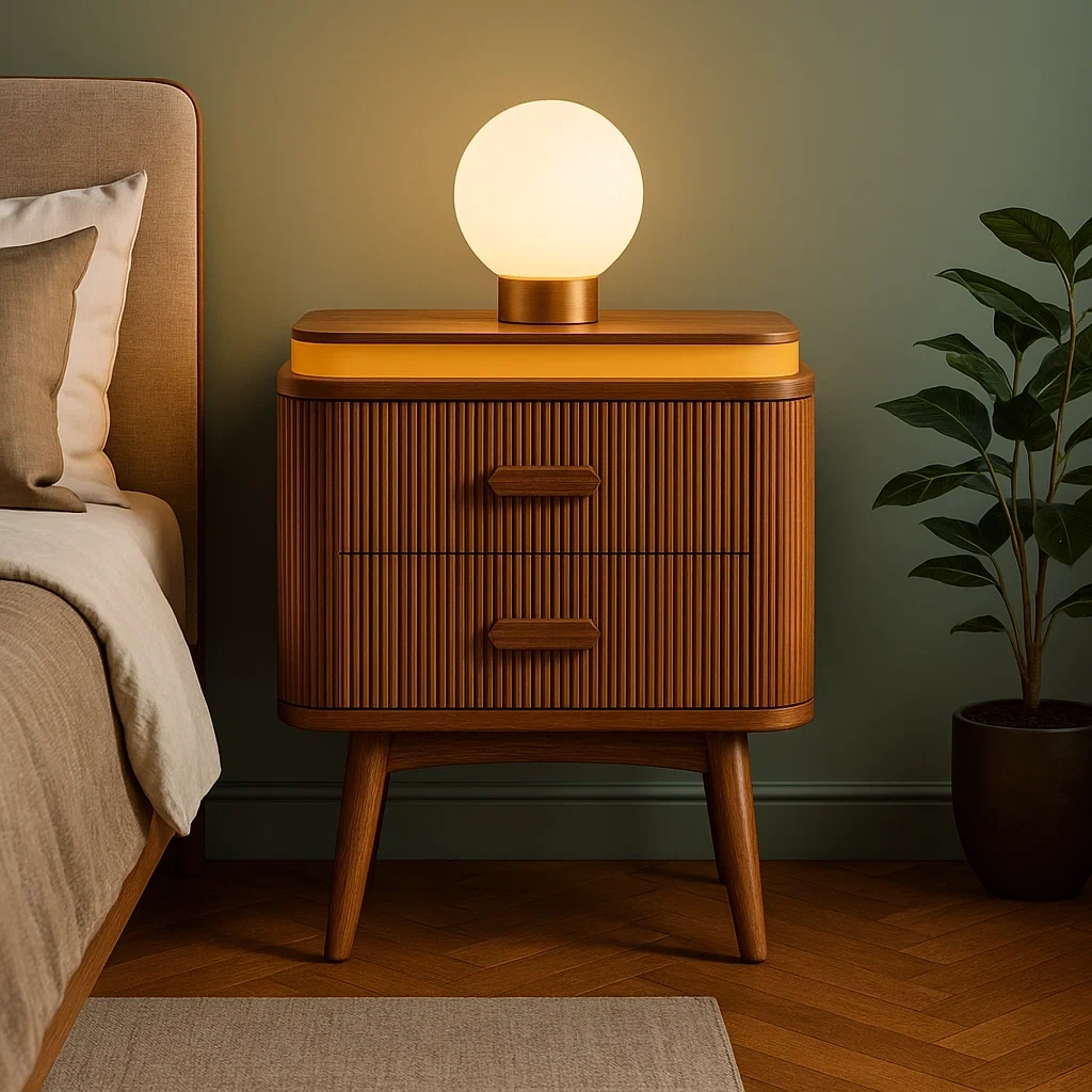 Table de chevet en bois à deux tiroirs avec dessus contrastant