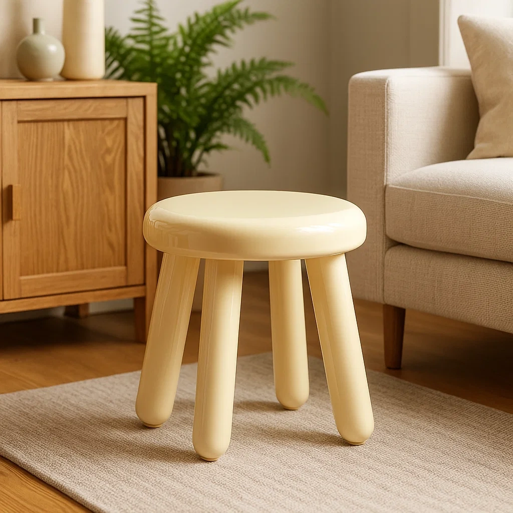 Tabouret rond en plastique crème à quatre pieds