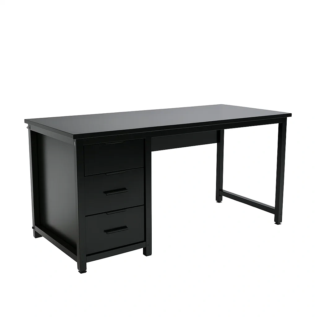 Bureau informatique moderne avec tiroirs de rangement noir