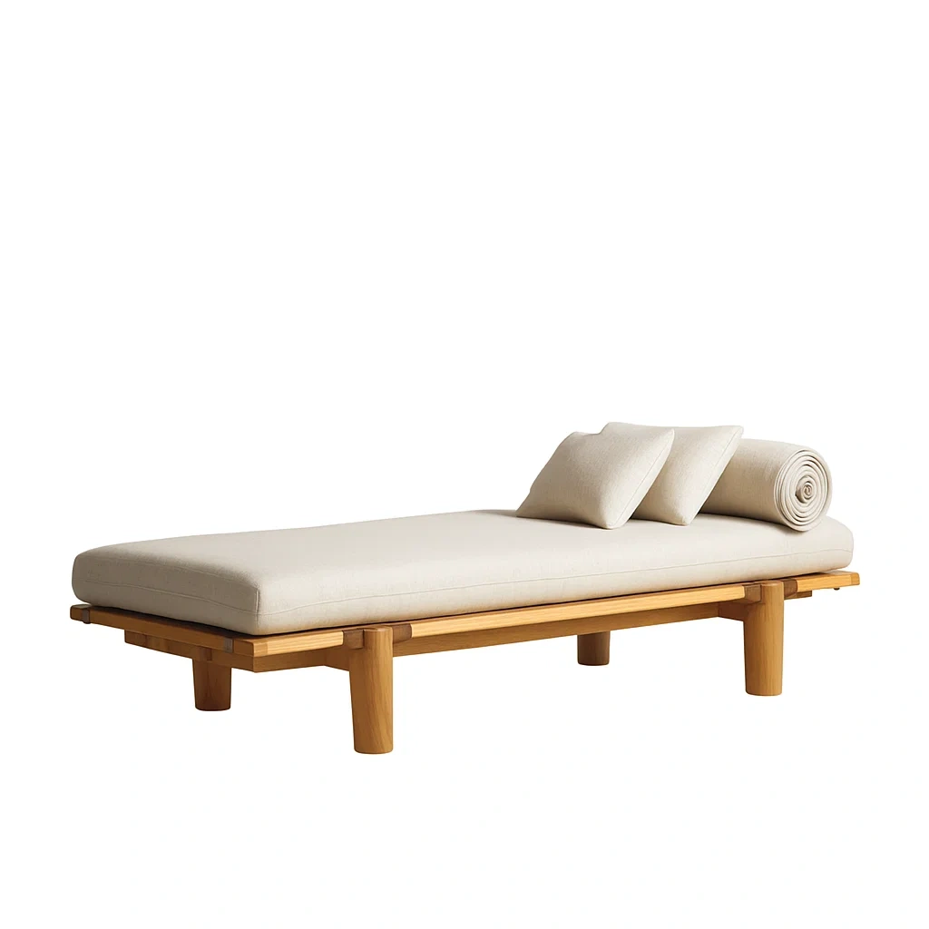 Banc minimaliste en chêne avec coussin en lin