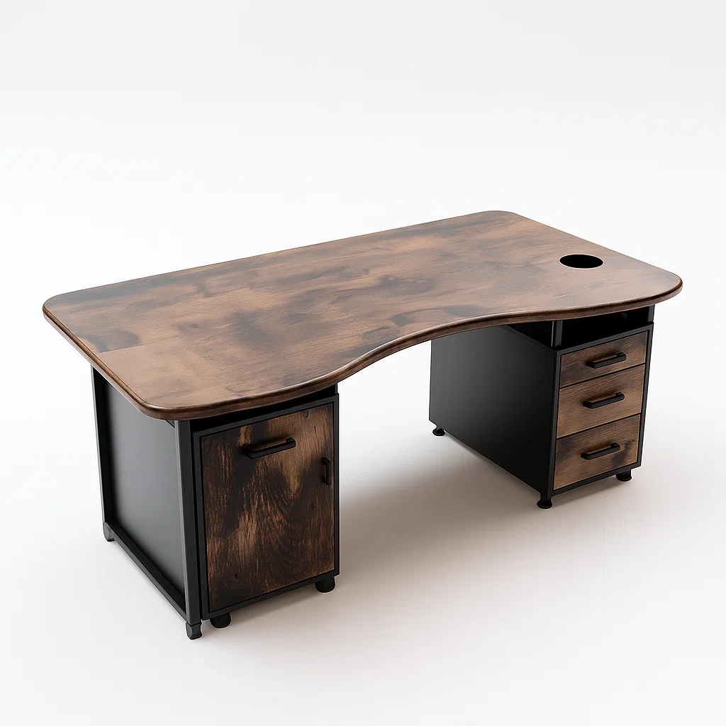 Bureau de bureau moderne en bois et métal avec tiroirs de rangement