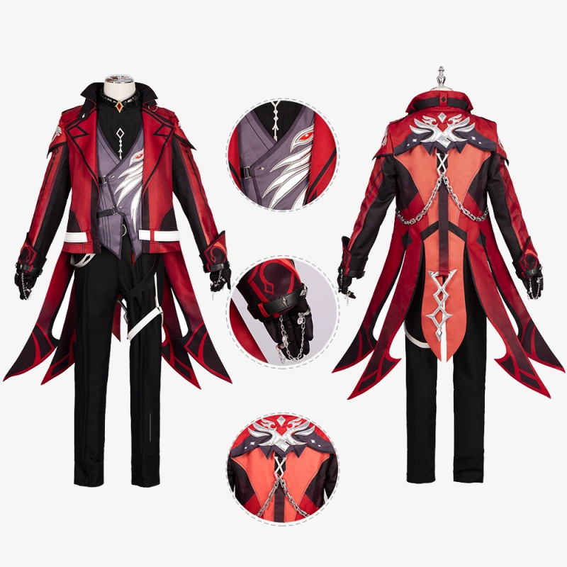 Genshin Impact Red Dead of Night Diluc Costume Cosplay Suit Unibuy